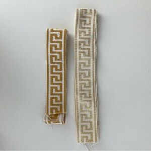 Geometric Greek Key Pattern Fiber Art Ribbon Trim Gold Cream Shiny Matte 4.5 cm